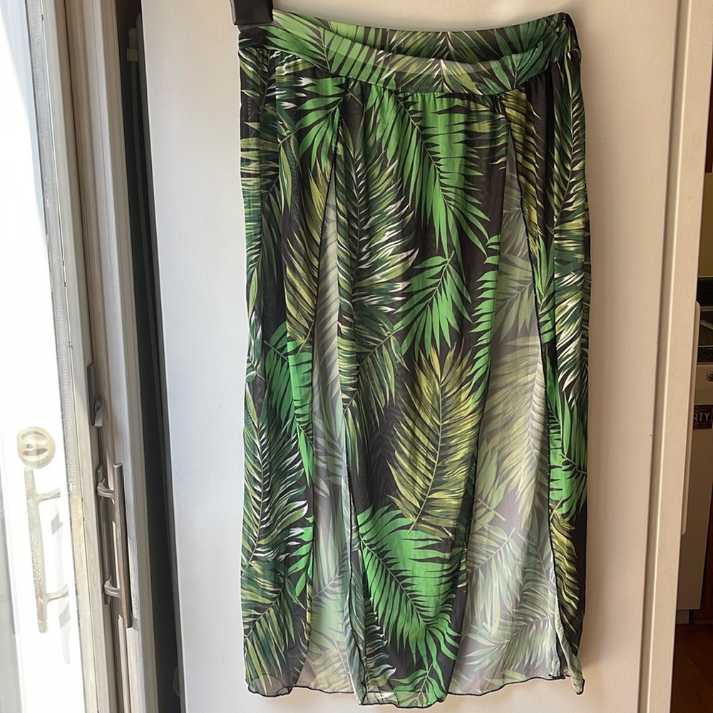 Shein Bathing Suit Cover Up Skirt Vacation Palm Leaves